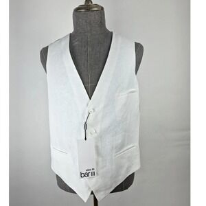 bar III Suit Vest Mens Large White Slim Fit Linen Four Buttons Single Breast NWT